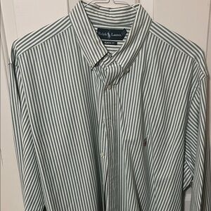 Ralph Lauren Men's Classic Green and White Striped Shirt